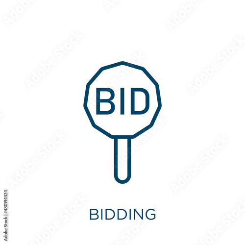 bidding icon. Thin linear bidding, auction, business outline icon isolated on white background. Line vector bidding sign, symbol for web and mobile