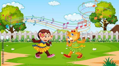 Cute animals performance singing at the park