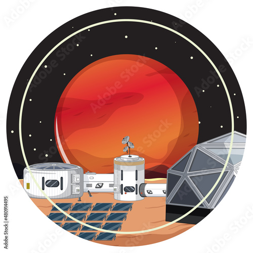 Settlement in the space badge on white background