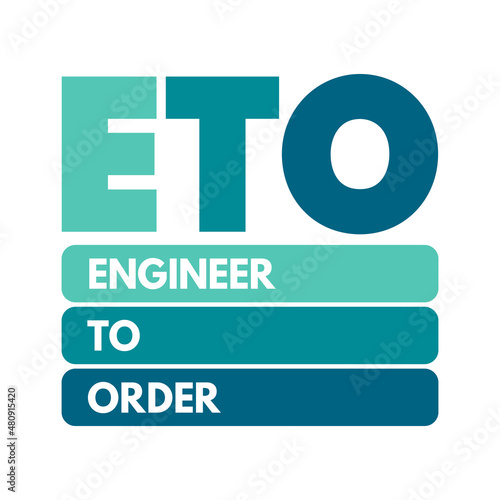 ETO Engineer to Order - type of manufacturing where a product is engineered and produced after an order has been received, acronym concept for presentations and reports