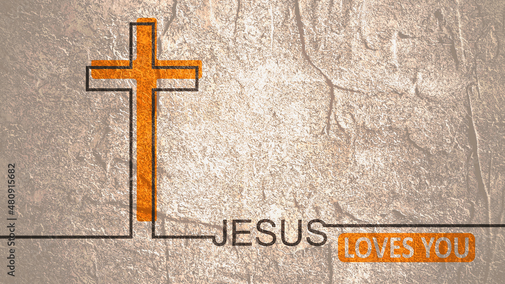 Cross and Jesus loves you text in thin lines style