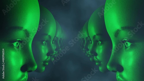 VJ Loop tunnel of girls' heads. 3D Render