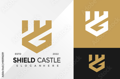 Letter G Shield Castle Logo Design Vector illustration template