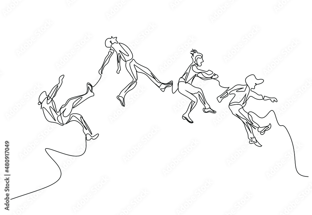 People of different mindsets act together. connected people hover high above the ground. teamwork harmony concept People of different mindsets act together. connected people hover high above the ground. teamwork harmony concept