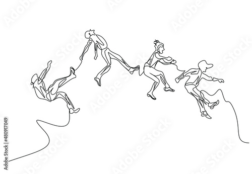People of different mindsets act together. connected people hover high above the ground. teamwork harmony concept