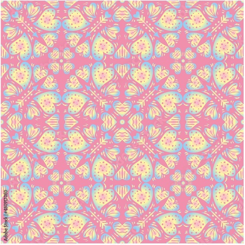 Seamless pattern mandala decorative element with hearts 