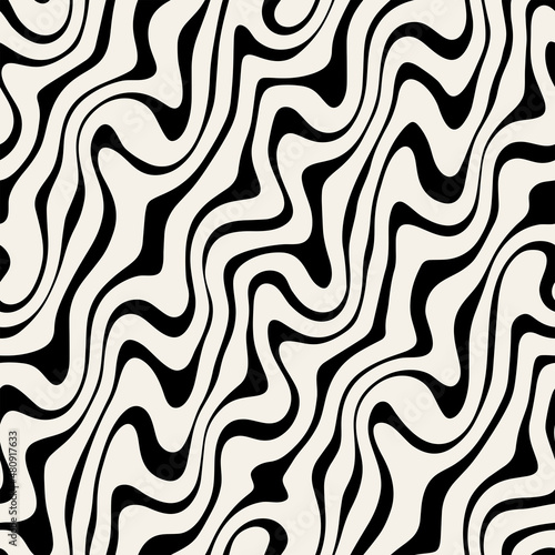 Vector seamless pattern. Abstract striped texture with bold monochrome waves. Creative background with hand drawn blots. Decorative design with distorted effect.