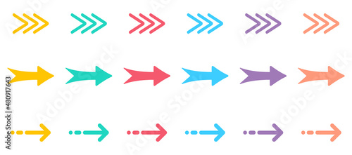 Colorful Arrow Digital Icon Set. Direction, Navigation, Orientation, Download Cursor Pictogram. Right, Next, Share Link, Back, Forward Symbol. Undo Button Icon. Isolated Vector Illustration
