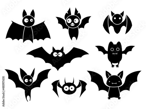 Set of silhouette kids bats Fotobehang