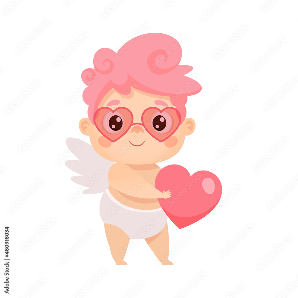 Cute cupid with heart. Vector cartoon character for Valentine's day