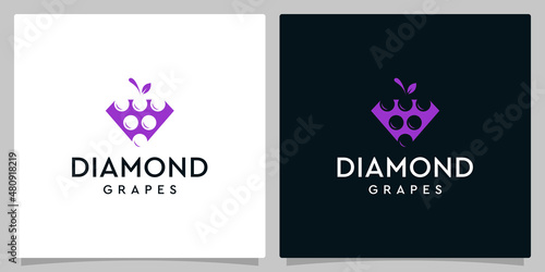 Diamond vector Logo Design with shape of fruits grapes. Premium vector