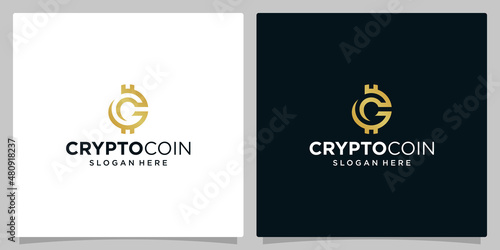 Crypto coin logo template with initial letter C. Vector Digital Money icon, Block chain, financial symbol. Flat style vector illustration