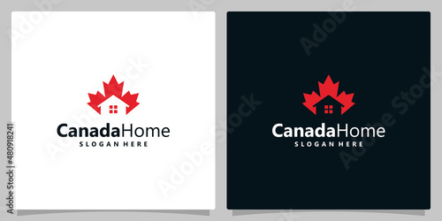 Logo design abstract canada maple leaf with house or home logo design vector