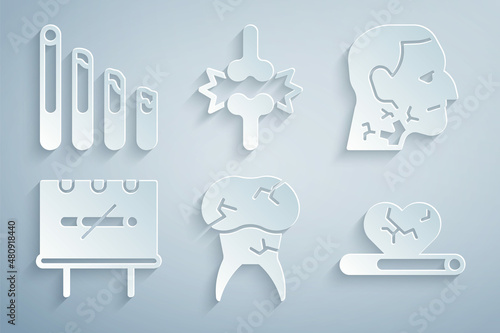 Set Tooth with caries, Throat cancer, No smoking, Heart disease, Joint pain, knee pain and Smoking cigarette icon. Vector