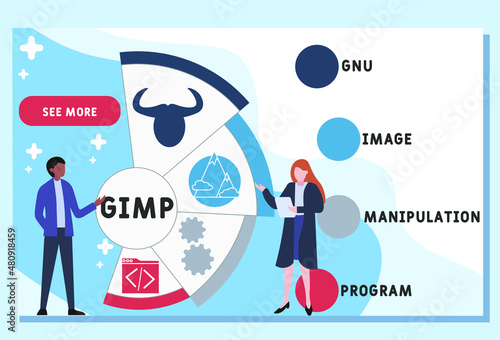 GIMP - Gnu Image Manipulation Program  acronym. business concept background. vector illustration concept with keywords and icons. lettering illustration with icons for web banner, flyer, landing pag
