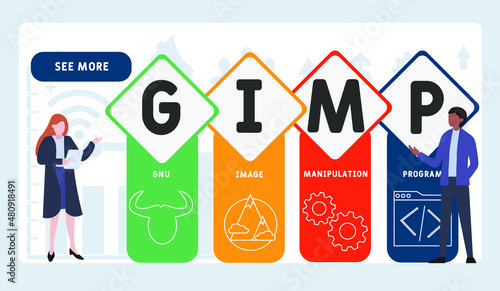 GIMP - Gnu Image Manipulation Program  acronym. business concept background. vector illustration concept with keywords and icons. lettering illustration with icons for web banner, flyer, landing pag