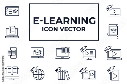 Set of E-learning icon. Online Education pack symbol template for graphic and web design collection logo vector illustration