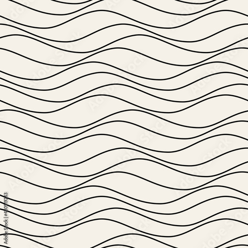 Vector seamless pattern. Abstract grunge texture with monochrome fluid stains. Creative linear background. Decorative design with thin distorted stripes. photo