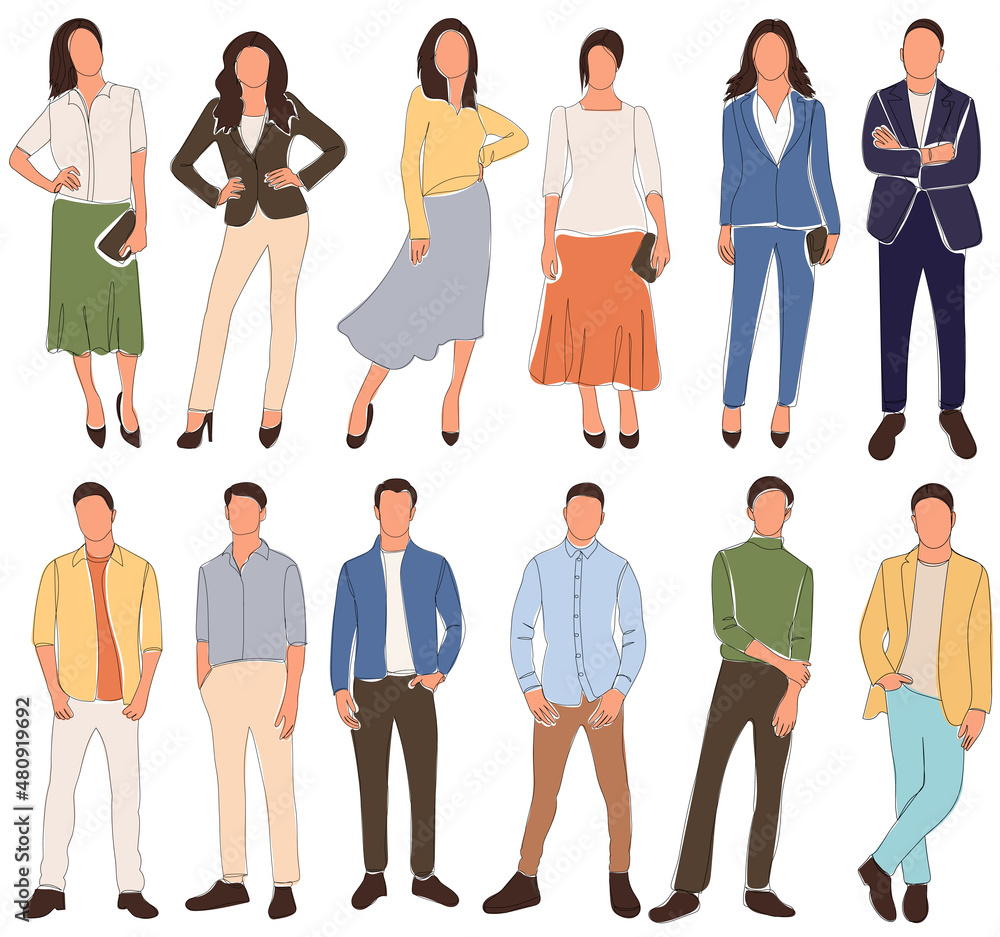 Fototapeta premium people sketch set on white background, vector