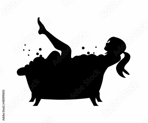 silhouette of a girl bathing in the bathroom