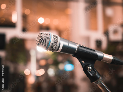 Microphone on stage Concert event Entertainment concept 