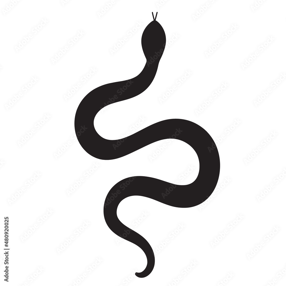 Snake silhouette, isolated mystic black snake on white background Snake silhouette, isolated mystic black snake on white background