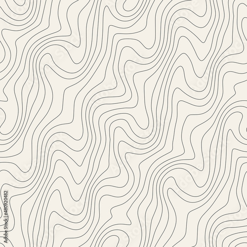 Vector seamless pattern. Abstract grunge texture with monochrome fluid stains. Creative linear background. Decorative design with thin distorted stripes.