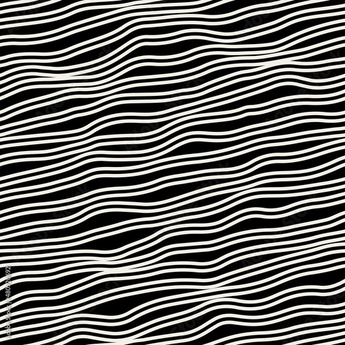 Vector seamless pattern. Abstract striped texture with bold monochrome waves. Creative background with hand drawn blots. Decorative design with distorted effect.