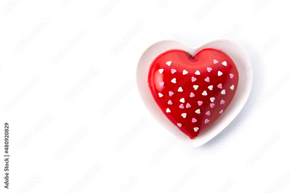 Heart shaped cake for Valentine's Day or mother's day isolated on white background. Copy space Heart shaped cake for Valentine's Day or mother's day isolated on white background. Copy space
