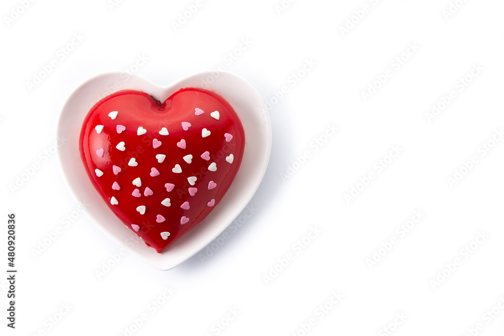 Heart shaped cake for Valentine's Day or mother's day isolated on white background. Copy space Heart shaped cake for Valentine's Day or mother's day isolated on white background. Copy space