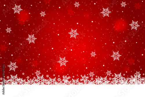 Christmas winter red background with snowflakes border.