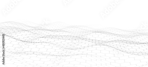 Futuristic white hexagon dynamic wave. Futuristic honeycomb concept. Digital technology web flow. Big data visualization. Vector Illustration.