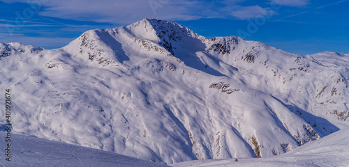 Panorama view of snowy mountain peaks near Livigno, Italy © Jack Krier