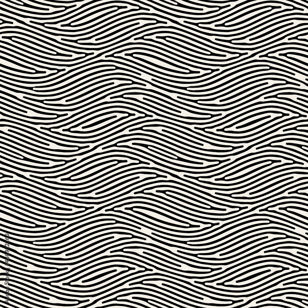Vector seamless pattern. Abstract striped texture with bold waves. Creative monochrome background. Decorative design with distorted effect.
