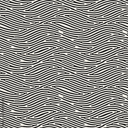 Vector seamless pattern. Abstract striped texture with bold waves. Creative monochrome background. Decorative design with distorted effect. © Curly_Pat