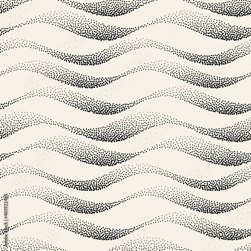 Vector seamless pattern. Modern texture. Repeating abstract background with circles. Graphic wavy stripes. Can be used as swatch for illustrator.
