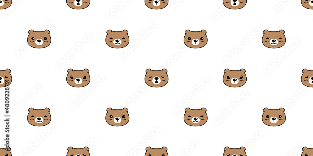 bear seamless pattern polar vector face teddy emotion cartoon tile background  repeat wallpaper doodle illustration animal design scarf isolated