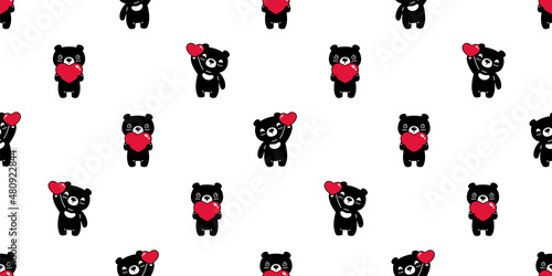 bear seamless pattern polar heart valentine vector teddy cartoon tile background  repeat wallpaper doodle illustration pet design black scarf isolated