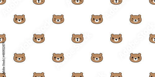 bear seamless pattern polar vector face teddy emotion cartoon tile background  repeat wallpaper doodle illustration animal design scarf isolated