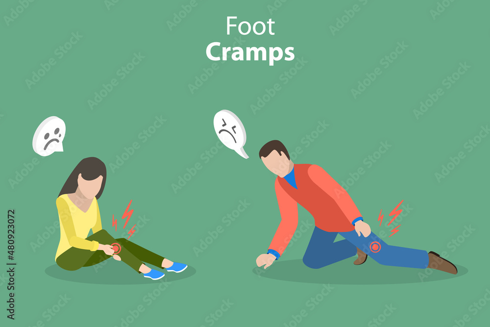 3D Isometric Flat Vector Conceptual Illustration of Foot Cramps Stock