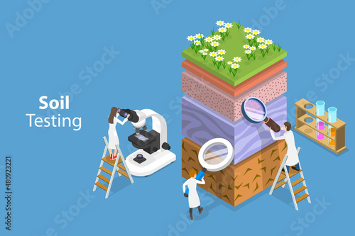 3D Isometric Flat Vector Conceptual Illustration of Soil Testing