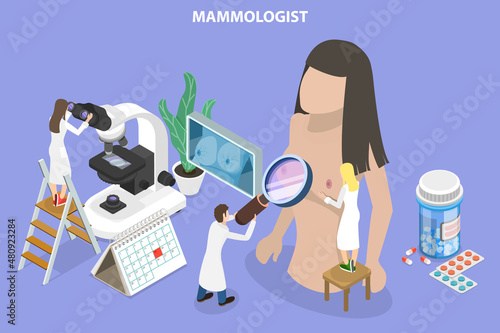 3D Isometric Flat Vector Conceptual Illustration of Mammologist Consultation