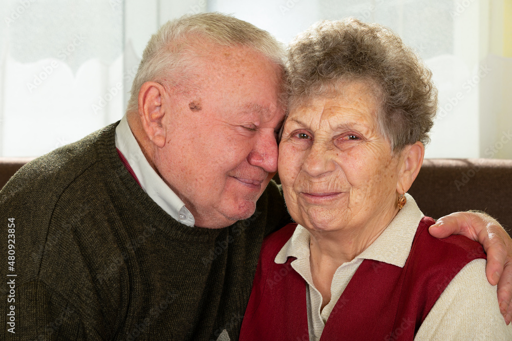 Joyful elderly couple at home Joyful elderly couple at home