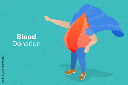 3D Isometric Flat Vector Conceptual Illustration of Blood Donation