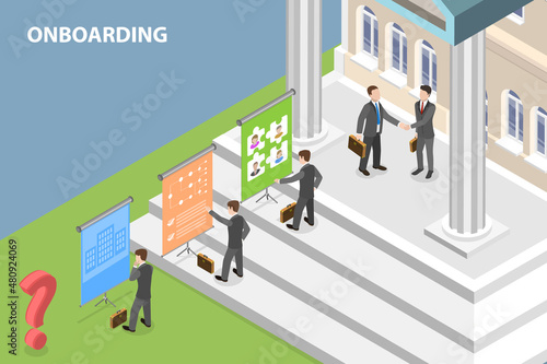 3D Isometric Flat Vector Conceptual Illustration of New Employee Onboarding