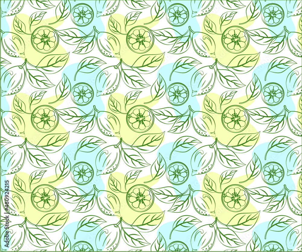 Obraz premium seamless pattern with lemons and leaves, vector illustration