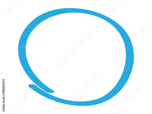 Blue circle pen draw. Highlight hand drawn circle isolated on white background. Handwritten blue circle. For marker pen, pencil, logo and text check. Vector illustration