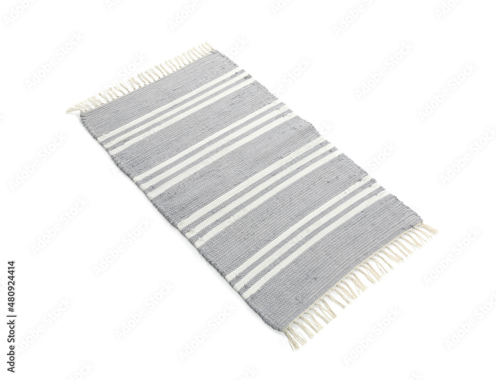 Stylish light grey rug isolated on white. Interior accessory Stylish light grey rug isolated on white. Interior accessory
