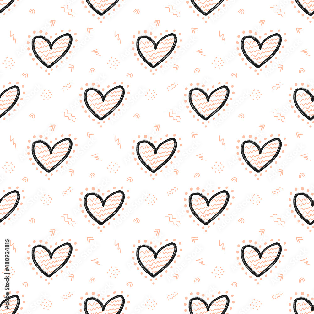 Hand drawn seamless pattern for Valentines Day on white background. Can be used for wallpaper, pattern fills, web page background,surface textures. Hand drawn seamless pattern for Valentines Day on white background. Can be used for wallpaper, pattern fills, web page background,surface textures.