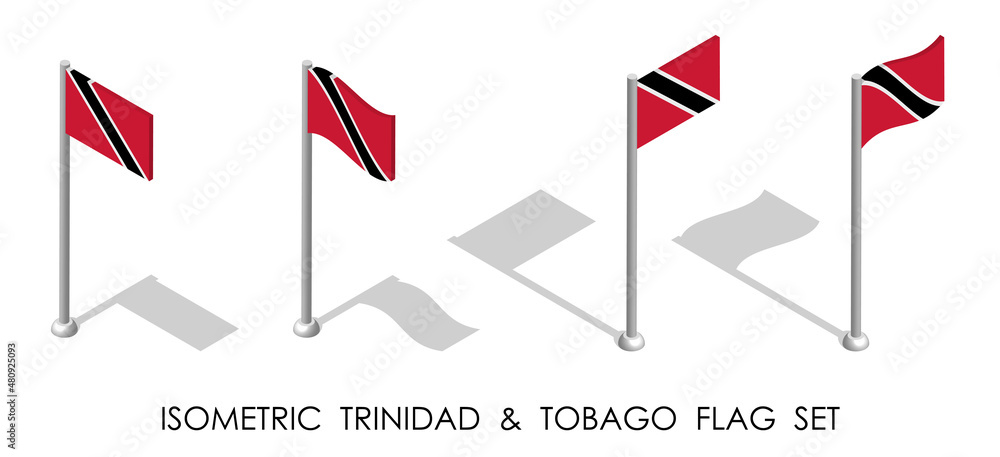 isometric flag of TRINIDAD AND TOBAGO in static position and in motion on flagpole. 3d vector isometric flag of TRINIDAD AND TOBAGO in static position and in motion on flagpole. 3d vector